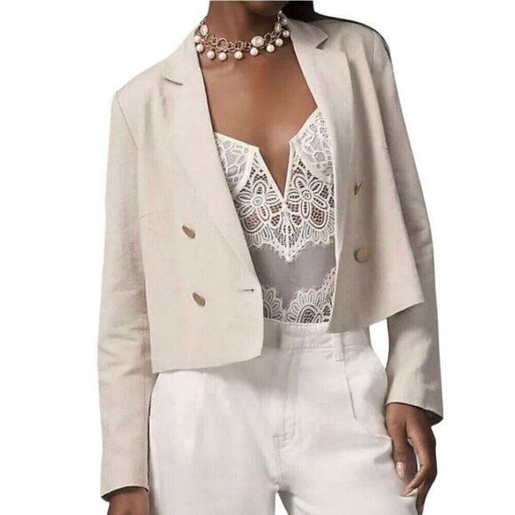 Anthropologie Dolan NWT Pleated Back Cropped Blazer Linen Blend Size M - Picture 4 of 11